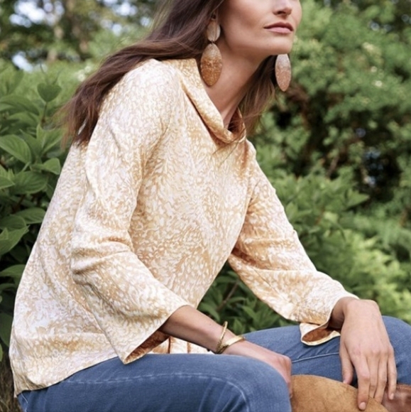 Soft Surroundings Adrienne tan/cream print mock neck - Picture 1 of 7